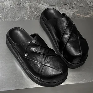 Japanese Retro Design Handmade for Men's Shoes Half-Cup Large Toe Casual for Rubber Outsole