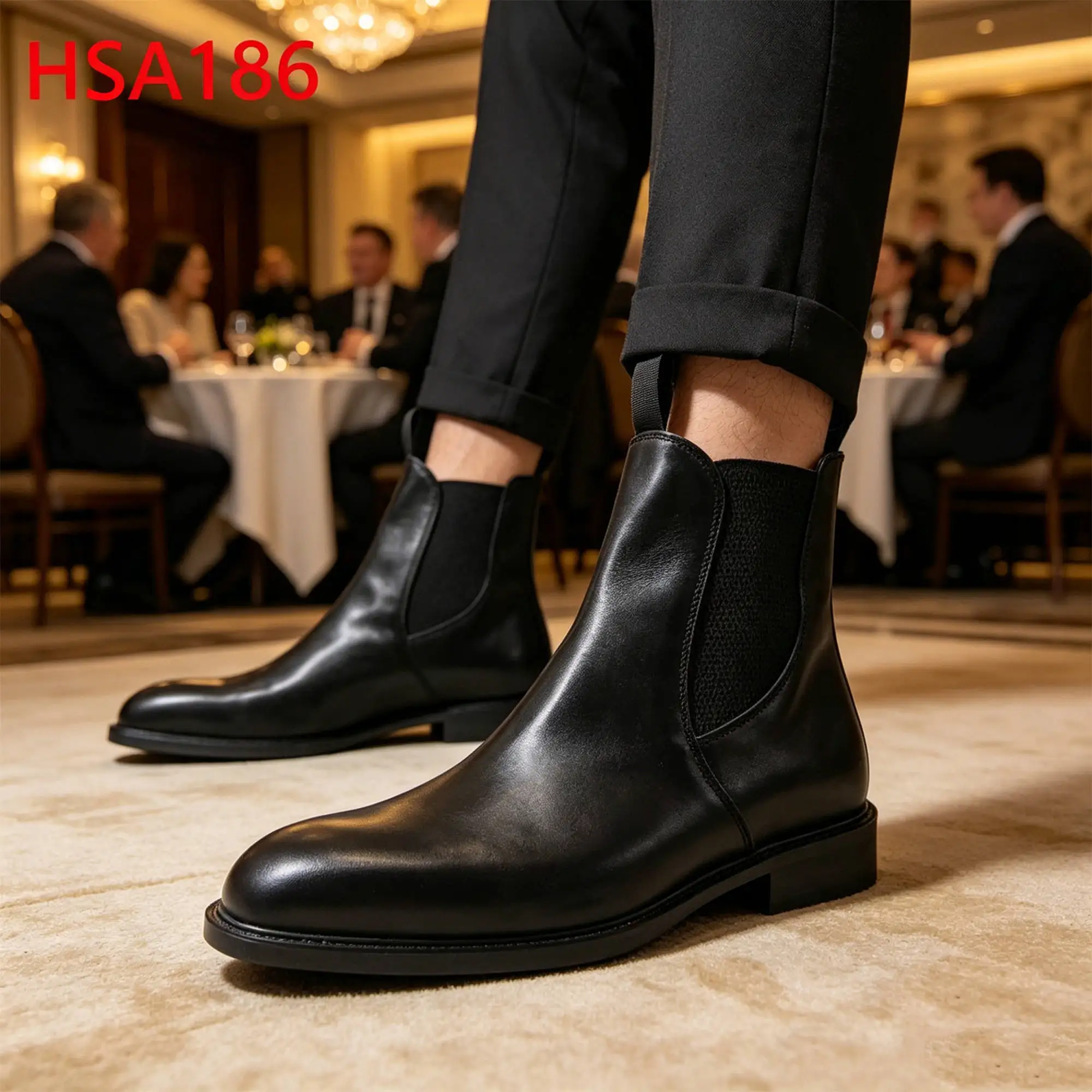 ZYF,Modern Minimalist Pull on Style Middle Cut Men Dress Shoes Premium Club Full Grain Leather Black Offical Shoes HSA186