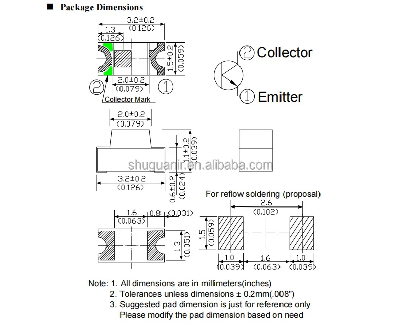 1206 Smd Phototransistor,Pt1206bs,Photosensor,Photosensitive Receiving