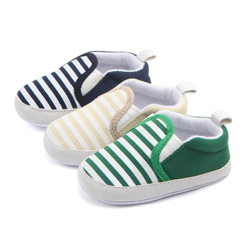 Cheap Hot Baby Boys Stripe Canvas First Walkers Baby Moccasins Soft Bottom Bebe Anti-slip Walking Shoes manufacture