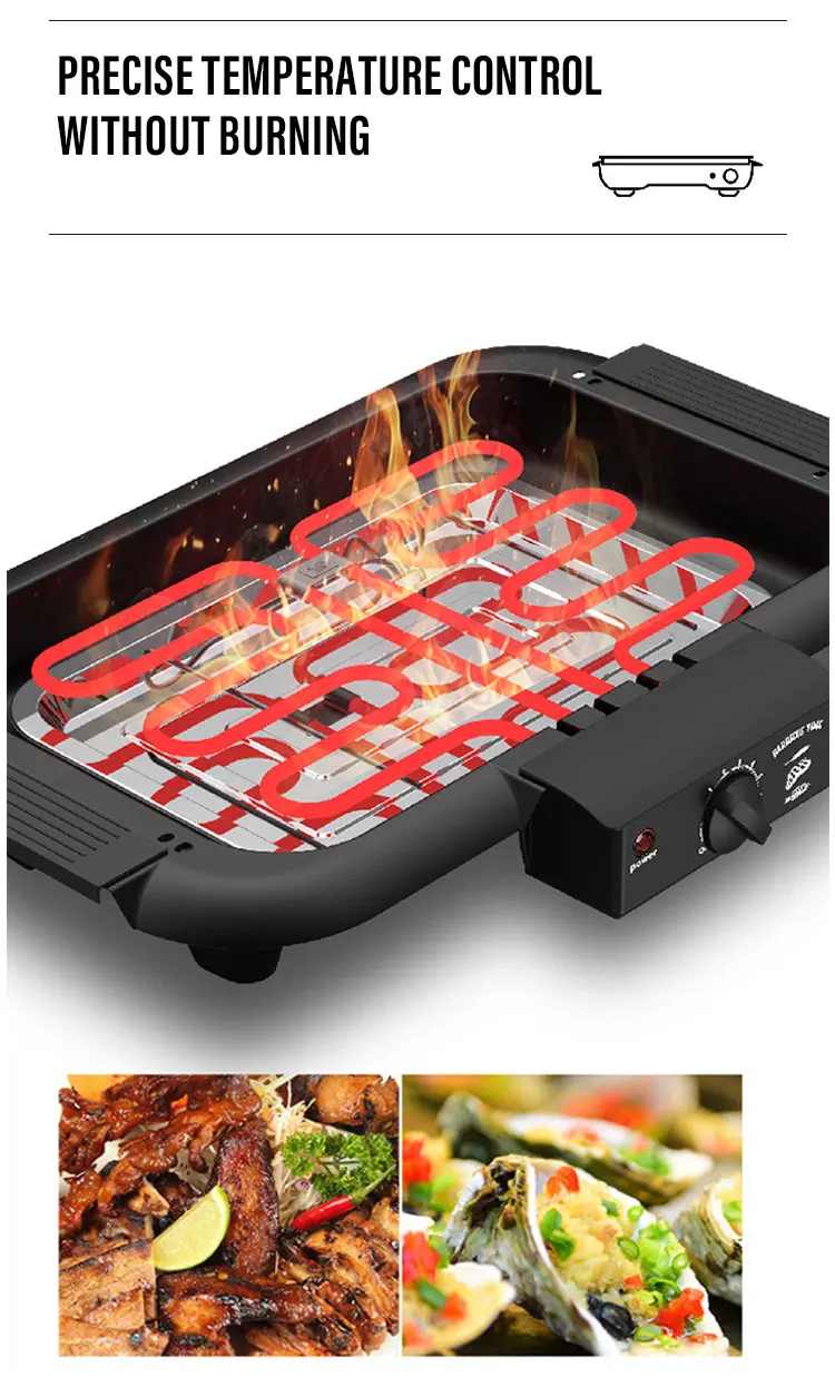Simple Design Cheap Price 2000w Household Smokeless Electric Barbecue