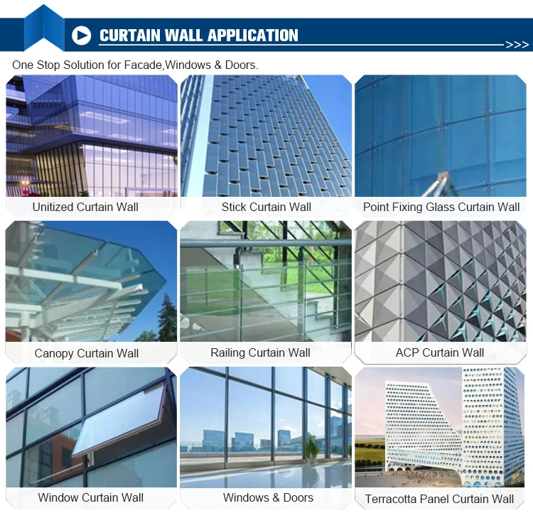 Cheap Exterior Cladding Facade Glass Curtain Wall Tempered Glass Panel