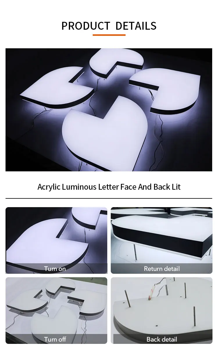 Luminous Face And Back Lit Metal Channel Letter Stainless Steel Sign ...