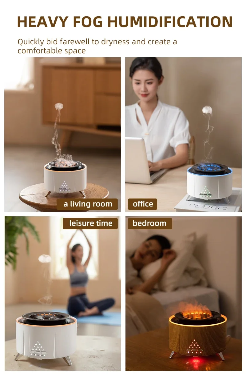 Wood Grain Aromatherapy Jellyfish White Noise Flame Air Humidifier