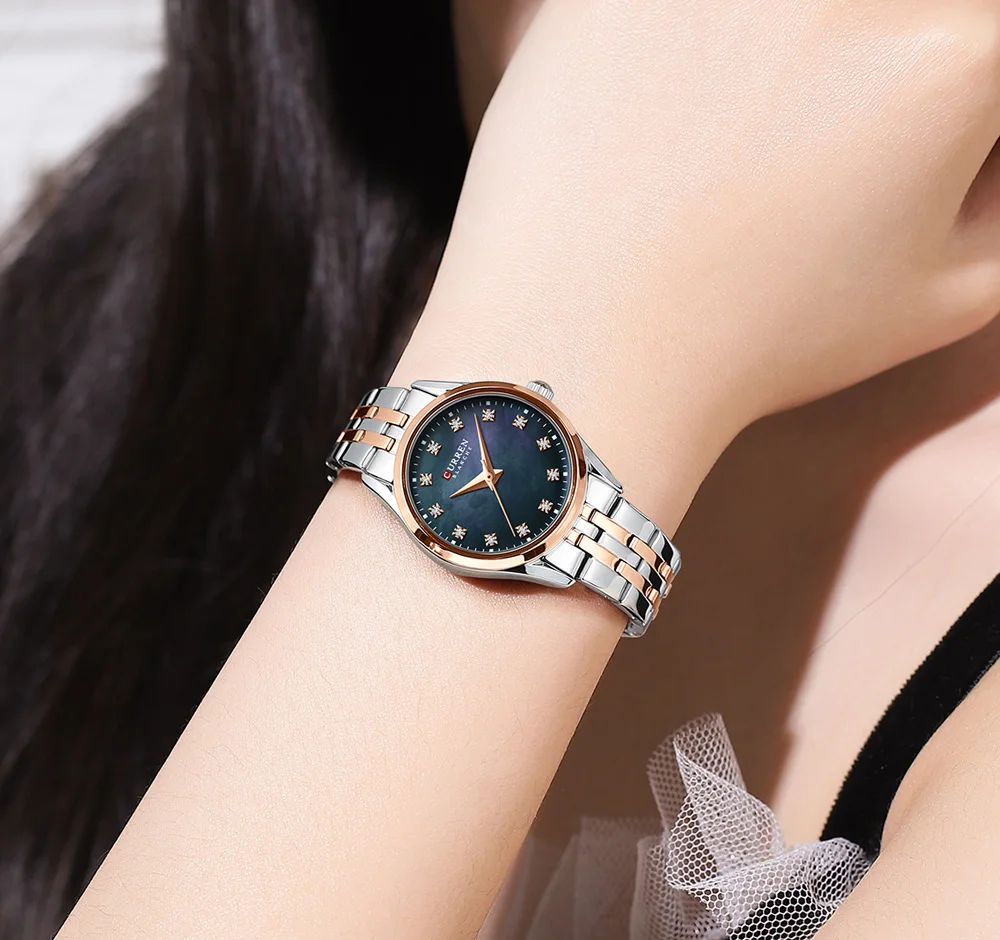 Curren 9111 Luxury Casual Fashion Simple Diamonds Design Ladies Luminous Watch Stainless Steel Band Waterproof Watches for Women