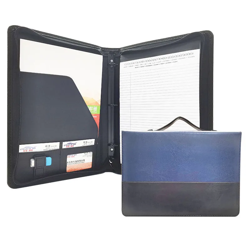 Modernqiu Custom logo Leather Briefcase with 3-Ring Binder and Handle for Document Storage  A4  Portfolio