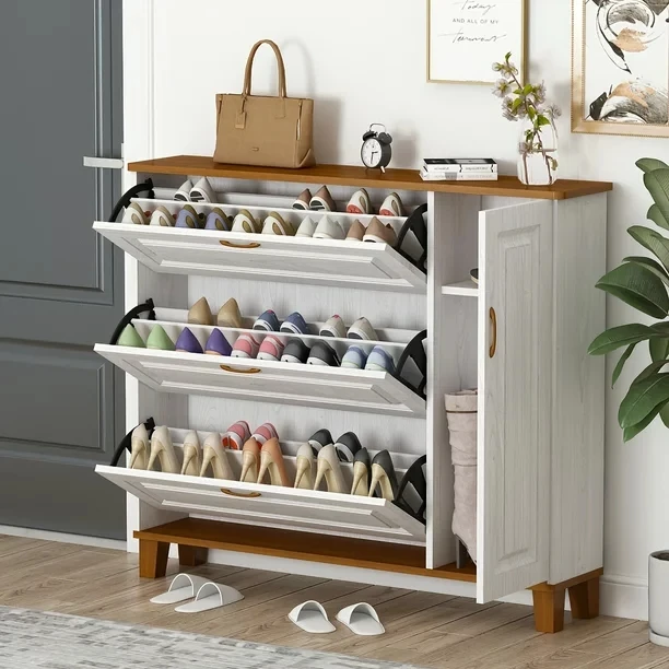 Modern Wood Flip Down Shoe Rack Cabinet,shoe Storage Organizer Cabinet 