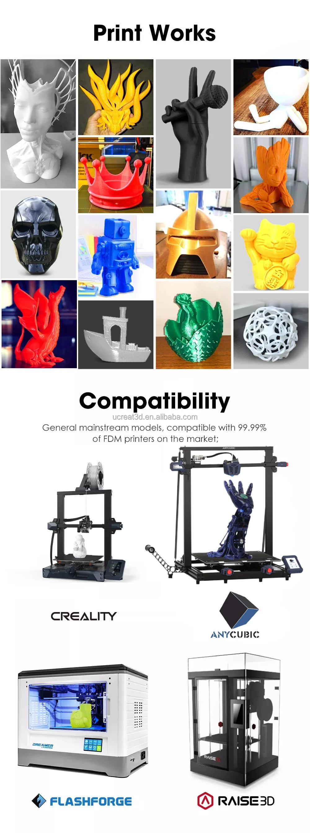 Creat3d Filament CREAT3D Wholesale 3D Filament 1.75mm/3mm 1kg/3kg/5kg Better Toughness ...