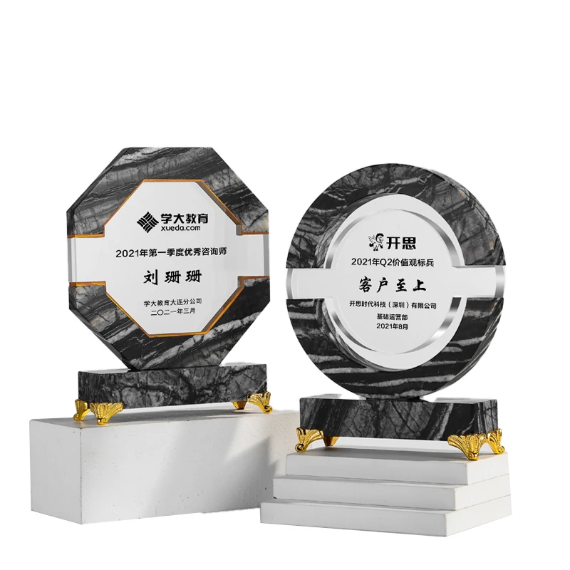 High Quality Custom or Blank Crystal Mable Trophy Excellent Staff Crystal Souvenir Innovants 2025 Award Trophy