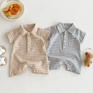 Summer Casual Romper Baby Boys Short-Sleeved Jumpsuit Polo Collar & Button Closure Baby Romper