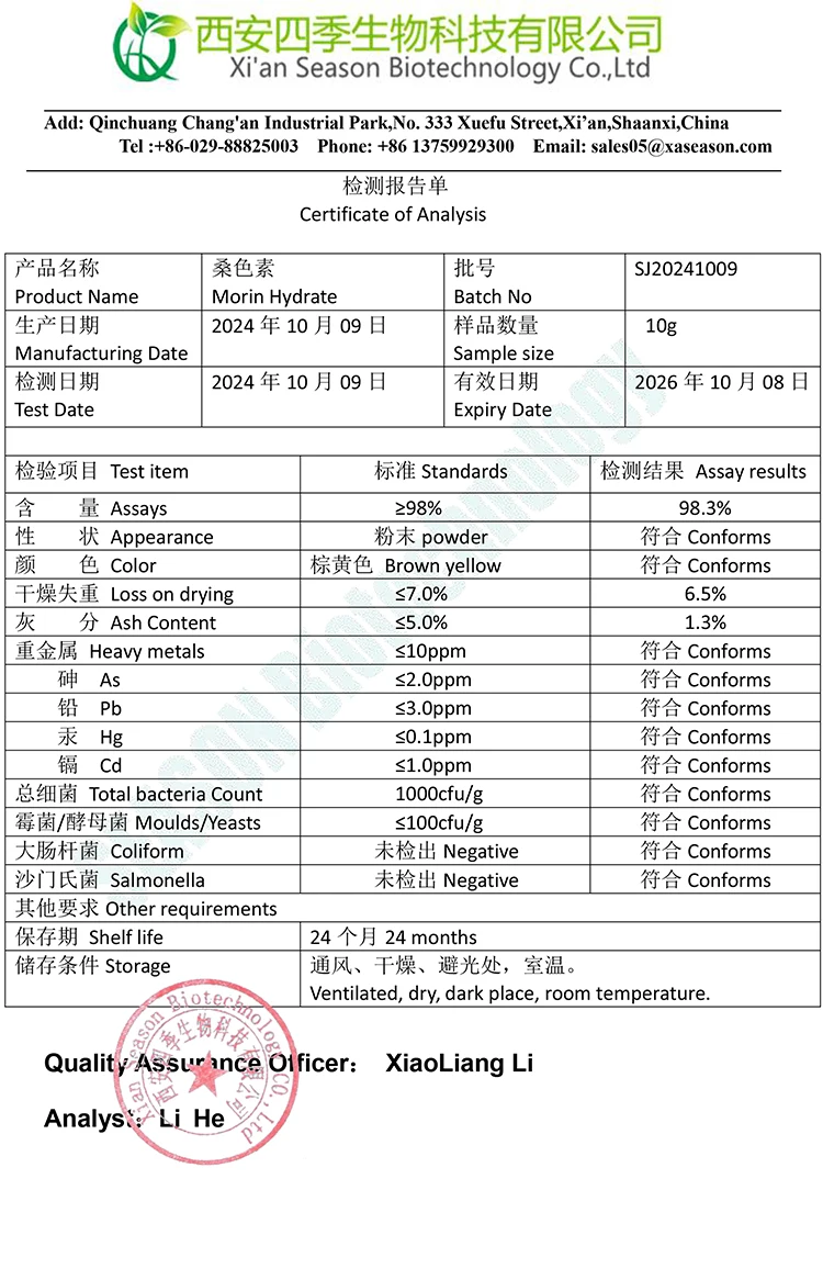 Natural Moraceae Gaudich Extract Morin Powder 98% Morin Hydrate