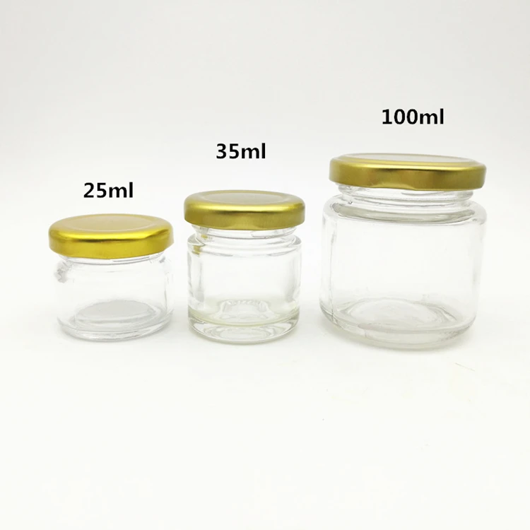 Food Grade Round Transparent 25ml to 1000ml Jam Honey Jelly Glass Storage Jar With Metal Airtight Lid