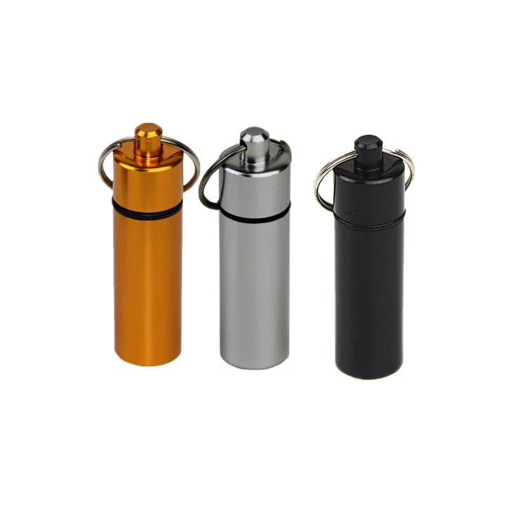 MM-APB004 декоративные подарки капсула Форма мини портативный металлический алюминиевый контейнер для таблеток с цепочкой ключей