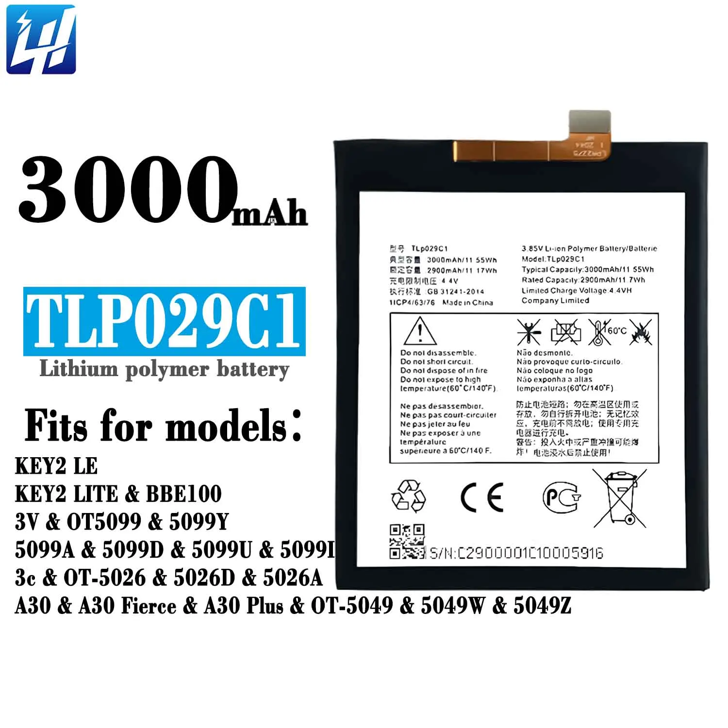 TLP029C1 Battery Reliable Li-Ion for Blackberry KEY2 LE