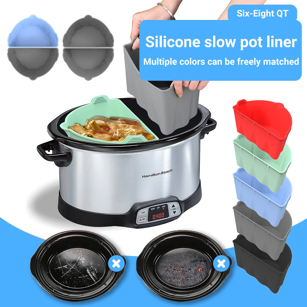 6 7 QT Easy Clean Heat Resistance Reusable Washable Silicone Cooker Liner Fit Slow Crock Pot Silicone Crockpot Divider Liner