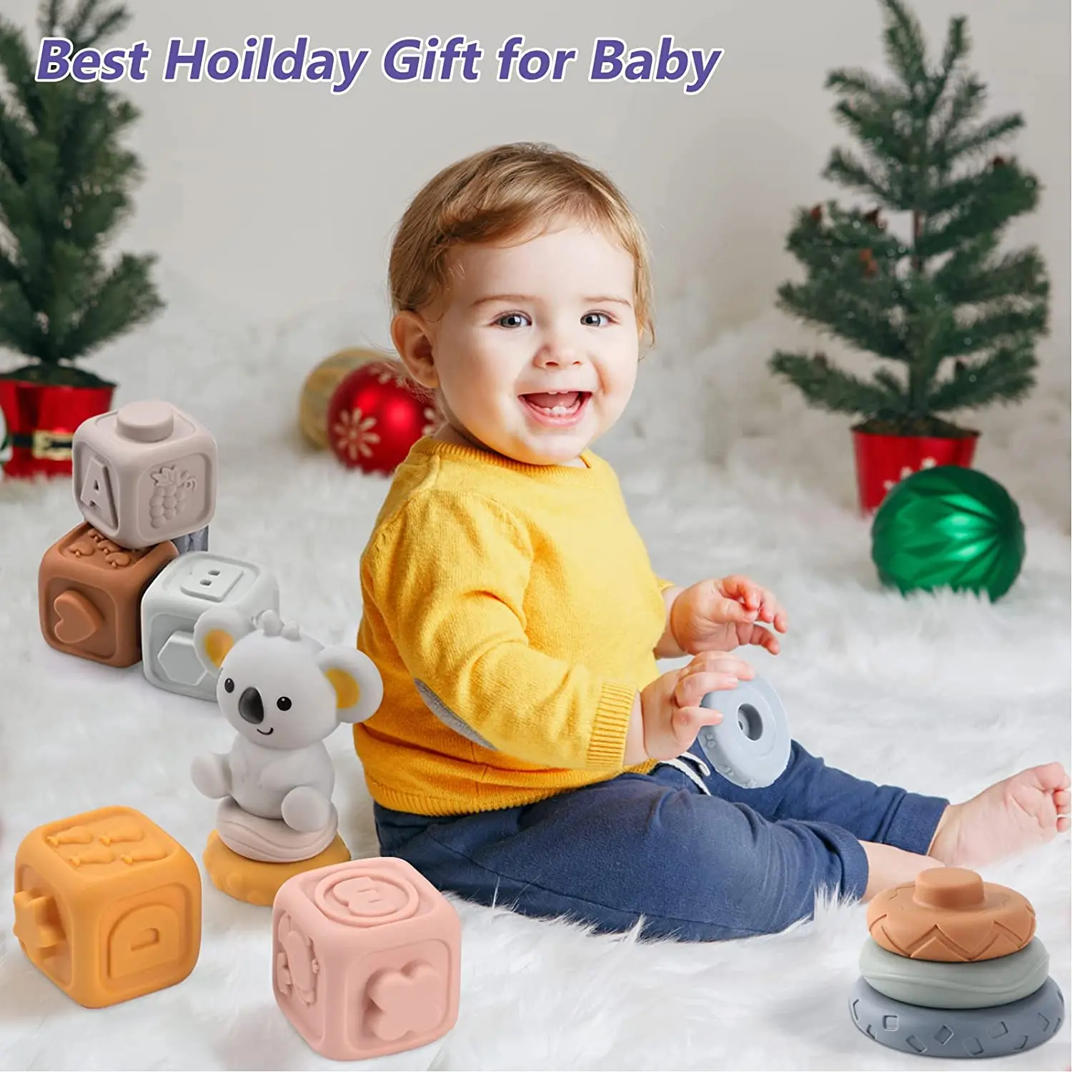 Baby Toys 3d Rubber Babies Chewing Squeeze Stacking Educational Toy