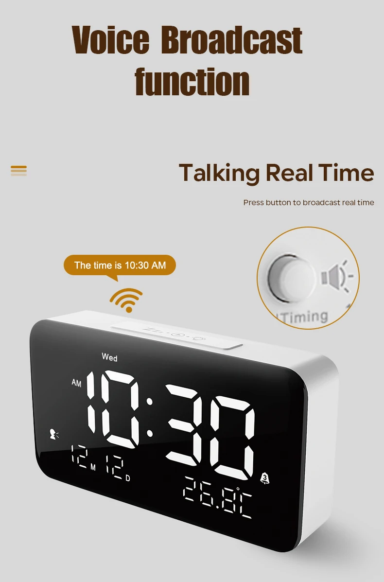 6 Inch Dementia Clock Talking Led Clock With Volume Control Display