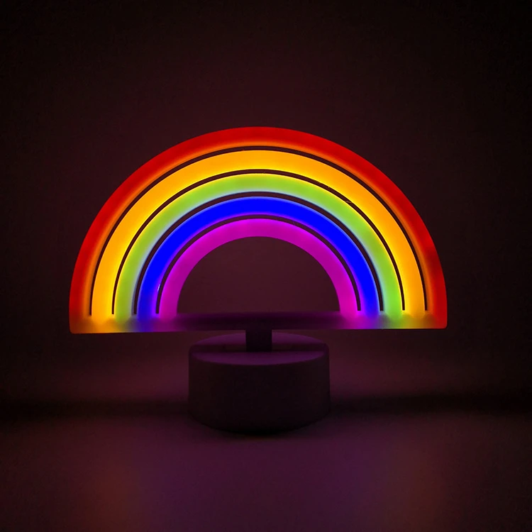 rainbow neon sign led night light with stand base battery