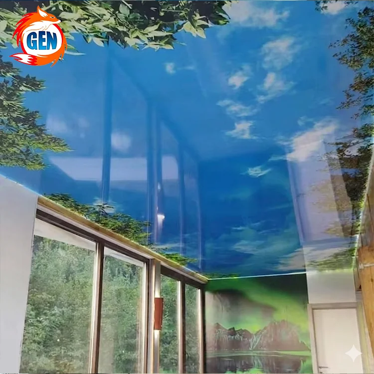 product oem odm waterproof pvc glossy film line patterns interior room decoration false ceiling pop design glossy stretch ceiling-1
