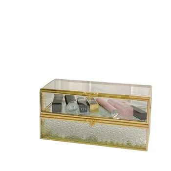 Wholesale custom vintage small geometric metal trinket box rose gold copper display box glass box