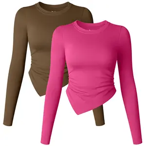 Direct Wholesale Brand Sales Breathable Seamless Round Neck Waist Pleated Yoga Sports Top Lightweight Plus Size Sports Clothing womens clothing