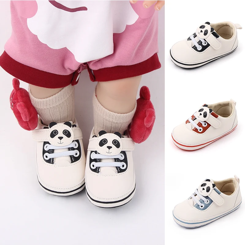 Cute Panada Design Hook&loop Soft Leather PU Baby Toddler Boys and Girls Shoes Newborn Infant Unisex Shoes