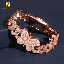 2025 Factory New Made Butterfly Collection 3D Rose Flower Cuban Bracelet Hip Hop Fancy Diamond Cuban Link Chain Moissanite 925