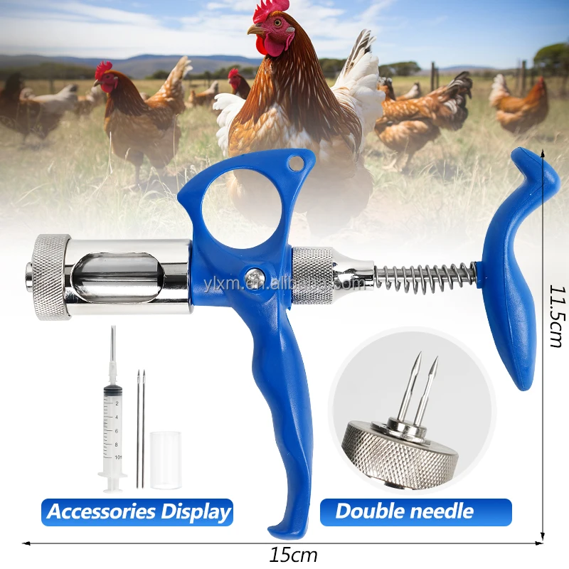 6ml Veterinary Poultry Vaccination Injection Continuous Automatic Fowl Vaccine Syringe Double Needles Chick Pox Vaccinator