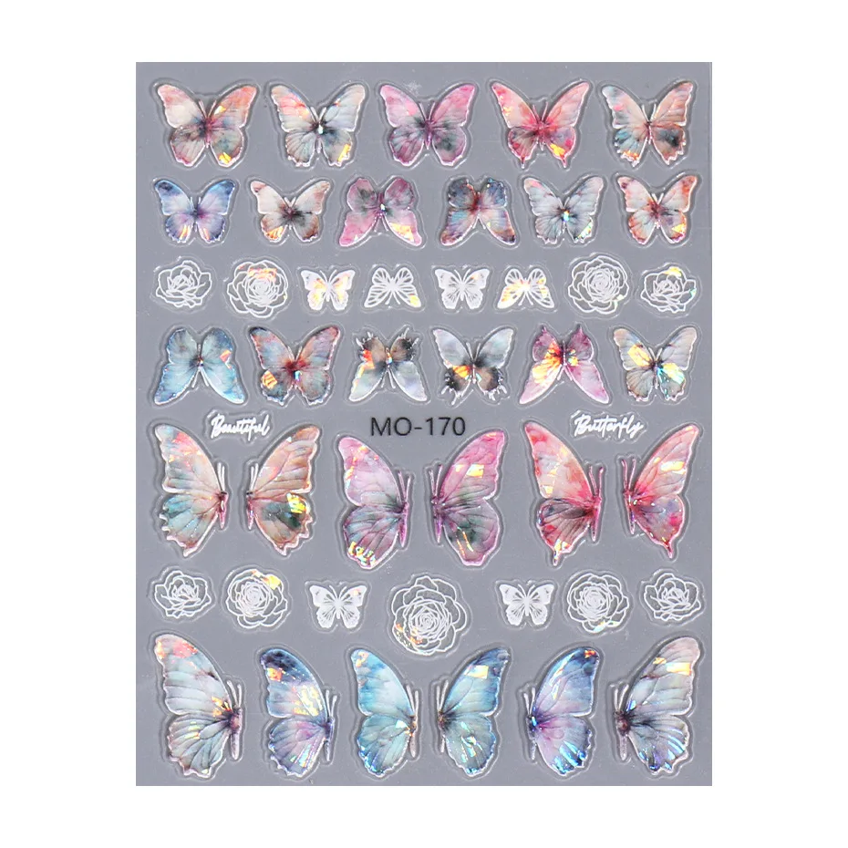 Nail Decoration Pink Butterfly Nail Art Sticker 3d Hologram Butterfly