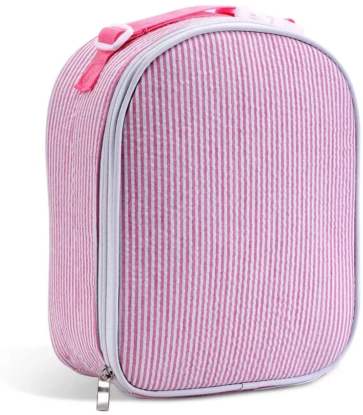 Seersucker Leakproof Peva Lining Cooler Tote Insulated Bags Reusable Lunch Box Bag For Office Picninc