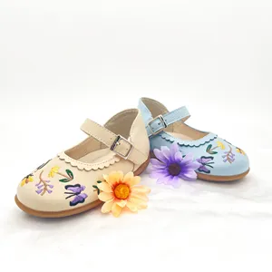 Shoes Manufacturer Unique Design Handmade Embroidery Mary Jane Shoes for Children