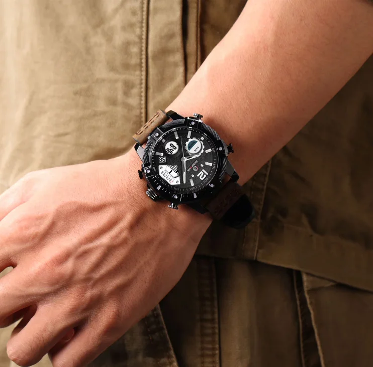 Высококачественные мужские водонепроницаемые спортивные часы с тремя цифровыми дисплеями