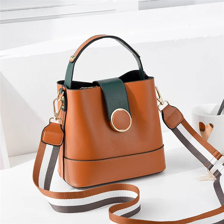 Womens Designer Top Handle Bucket Shape Shoulder Satchel Bag With Long Strap 