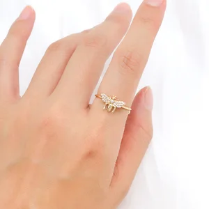 European American Women's Simple Bee Ring Micro-Infused Zircon Fashion Adjustable Opening Cross-Border Niche Design Gold Plated