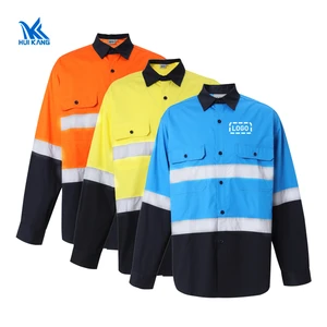 EN20471 Cotton Construction Mining Industrial Worker Uniform Workwear Custom Logo Reflective Safety Clothes Hi Vis Work Shirts