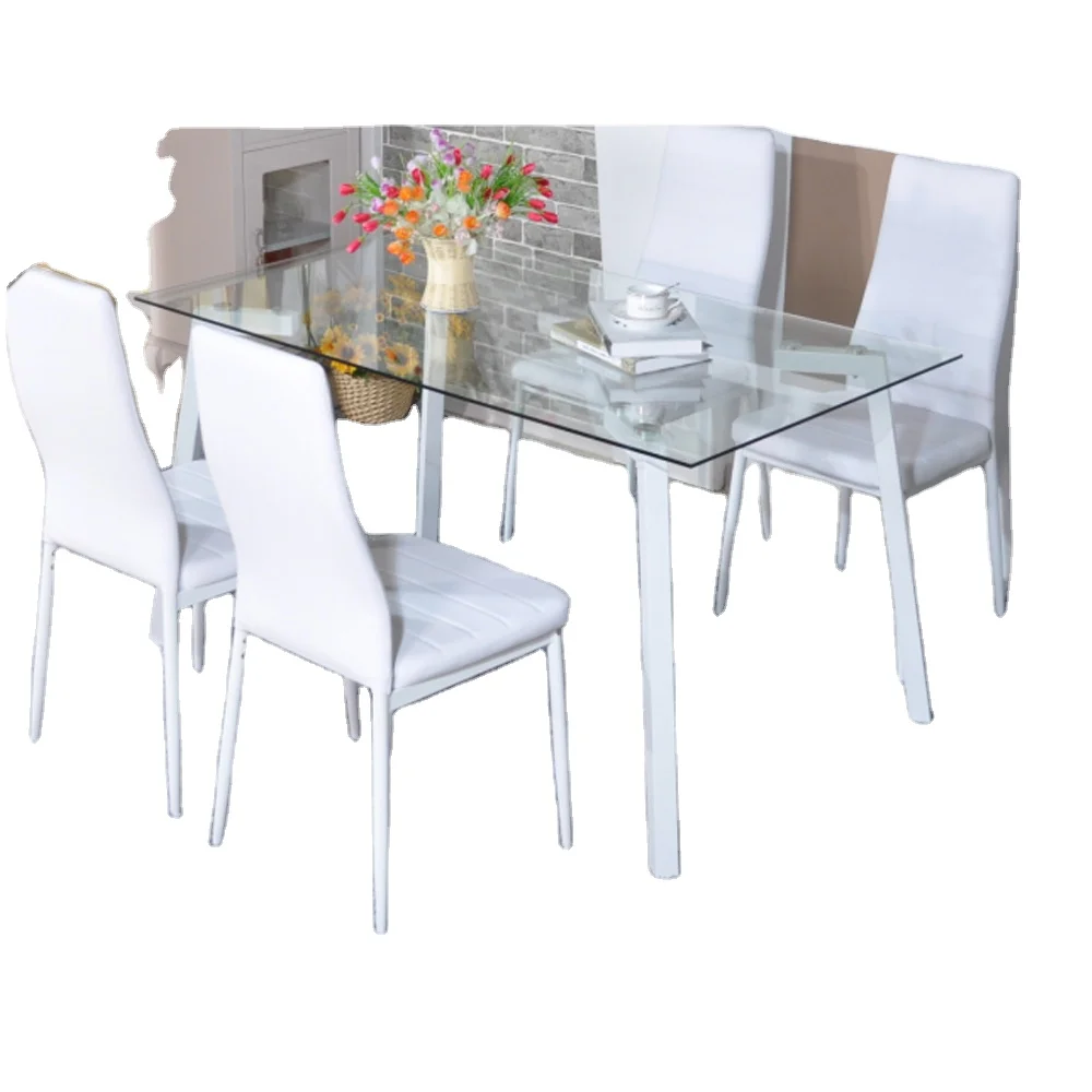 Wooden Legs Clean Glass Dining Table Set With 4 Chairs Buy Dining Table Set With 4 Chairs
