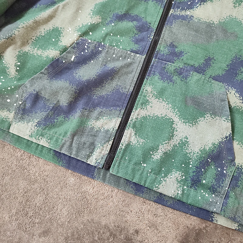 YSJY Streetwear Custom Camouflage Cotton French Terry Zip up Hoodie Camo  Acid Wash Distressed Hoodies for Men