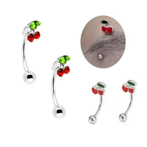 Fashion Body Jewelry Wholesale Xinfocus Cherry Eyebrow Ring 16G Curved Barbell Body Piercing Jewelry Gemstone Rings