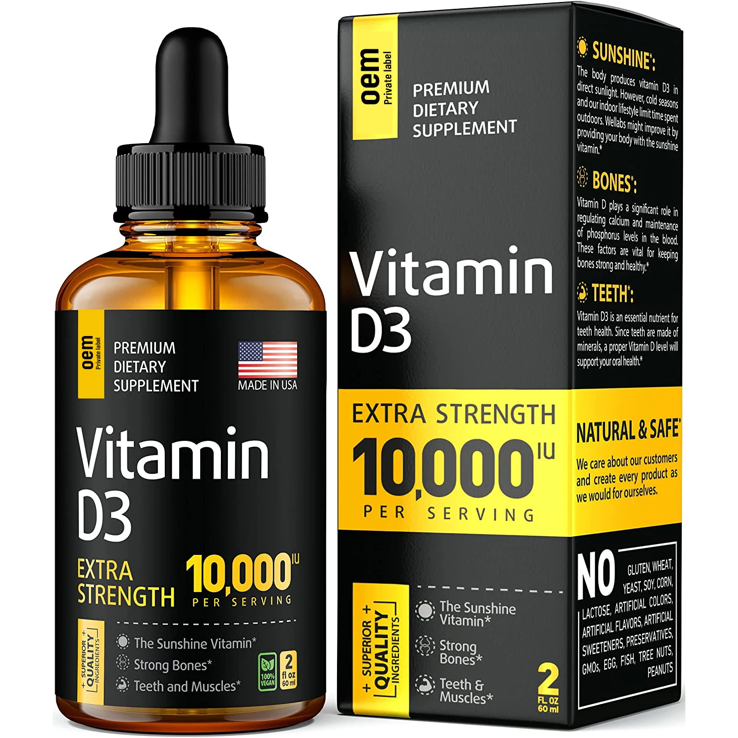 Organic Vegan Vitamin D3 + K2 Drops Support Strong Bones And Healthy
