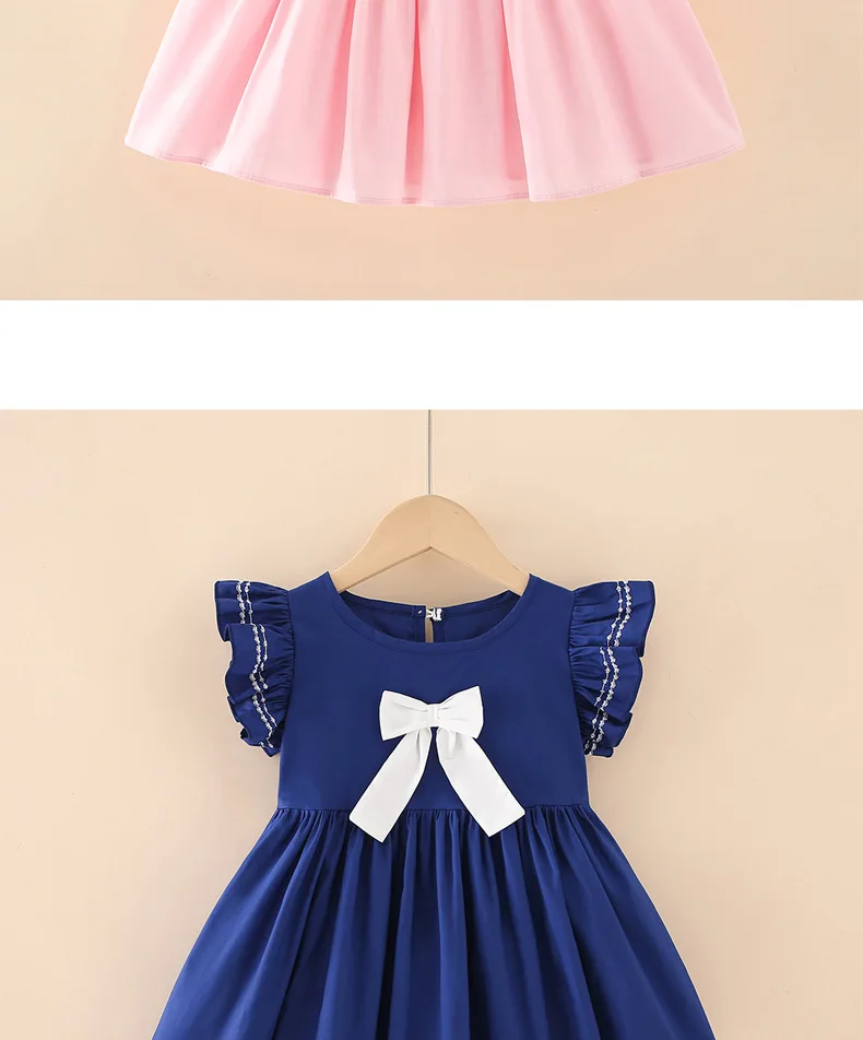 Flutter Sleeve 5 Year Old Girl Summer Dresses Navy Blue Cotton Dress ...