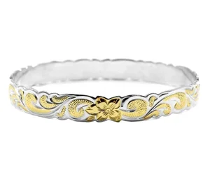 Hand Carved Hawaiian Heirloom Jewelry Customized Golden Bracelet Bangle