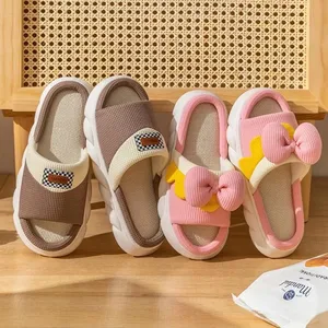 Hot Selling Spring Autumn Cute Cotton for Slippers for Couples Comfortable and Soft Anti-Slip Bow Bedroom for Slippers for Men