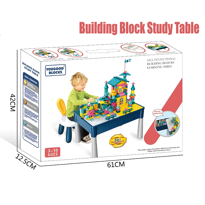 Popular 3in1 Multifunctional Building Blocks Game Study Table 60pcs for Kids