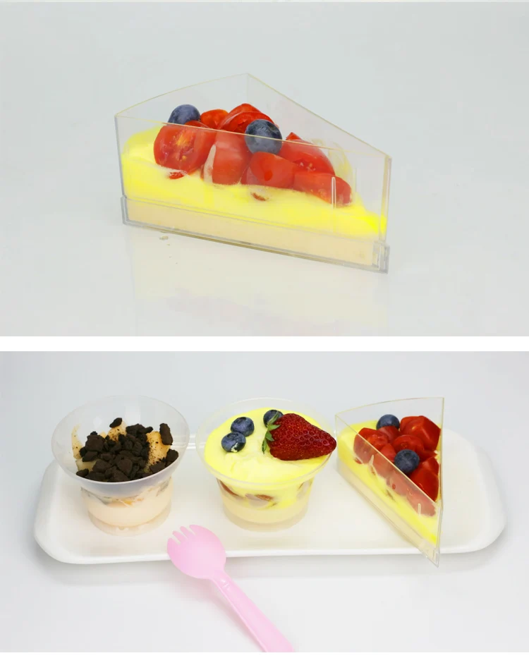 Plastic Arc Triangle Clear Mousse Pudding Cup 8 Inch Cake Dessert Cup Mousse Box Food Customized Logo Acceptable