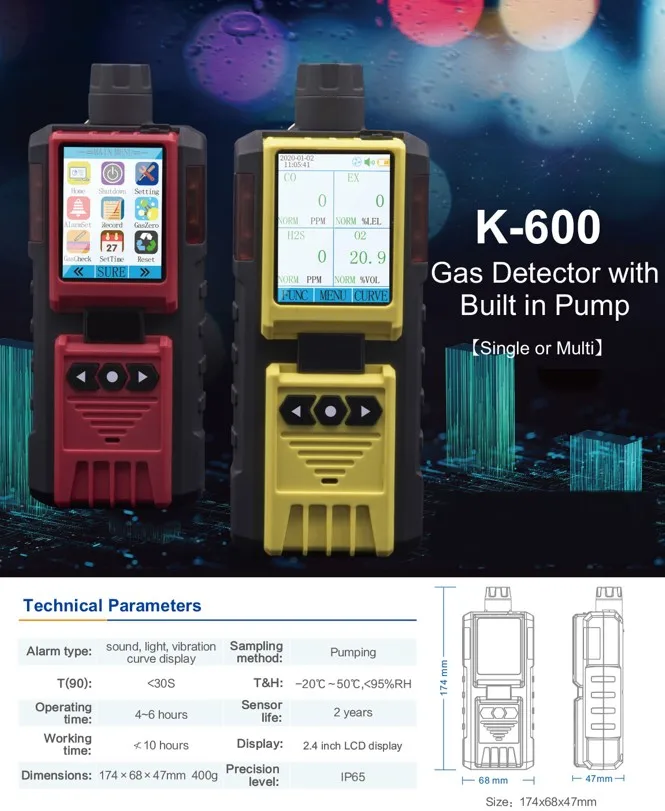 Portable Co H2s O2 Lel 4 Gases Monitor Multi 4 Gas Detector And