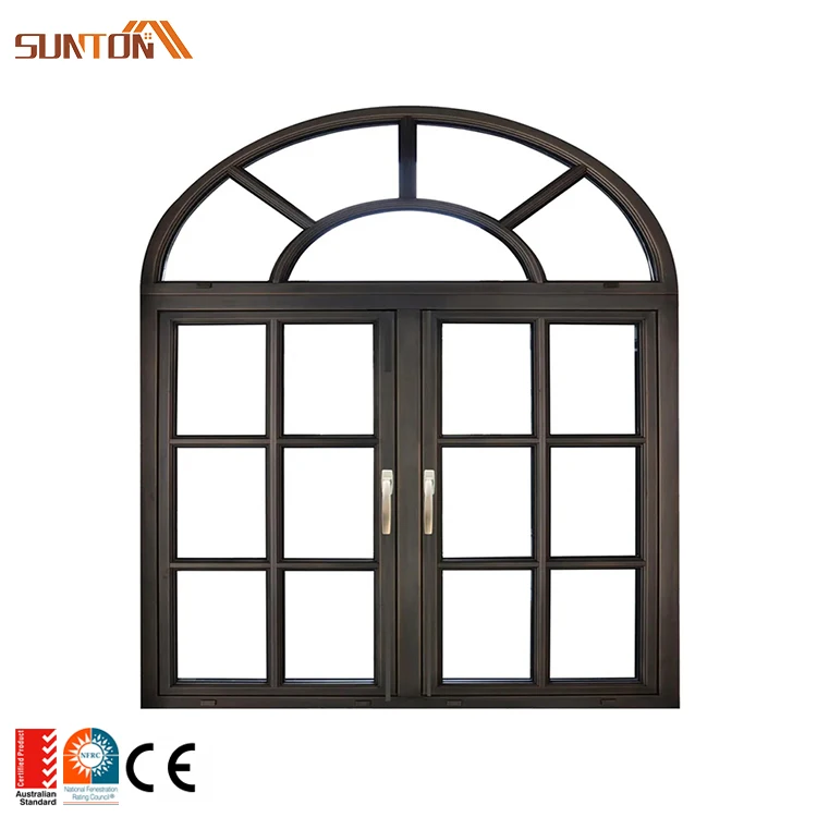 Factory Prices Custom Semi Arch Top Metal Swing windows Design Modern House Large Aluminium Frame Glass Arched Casement Window