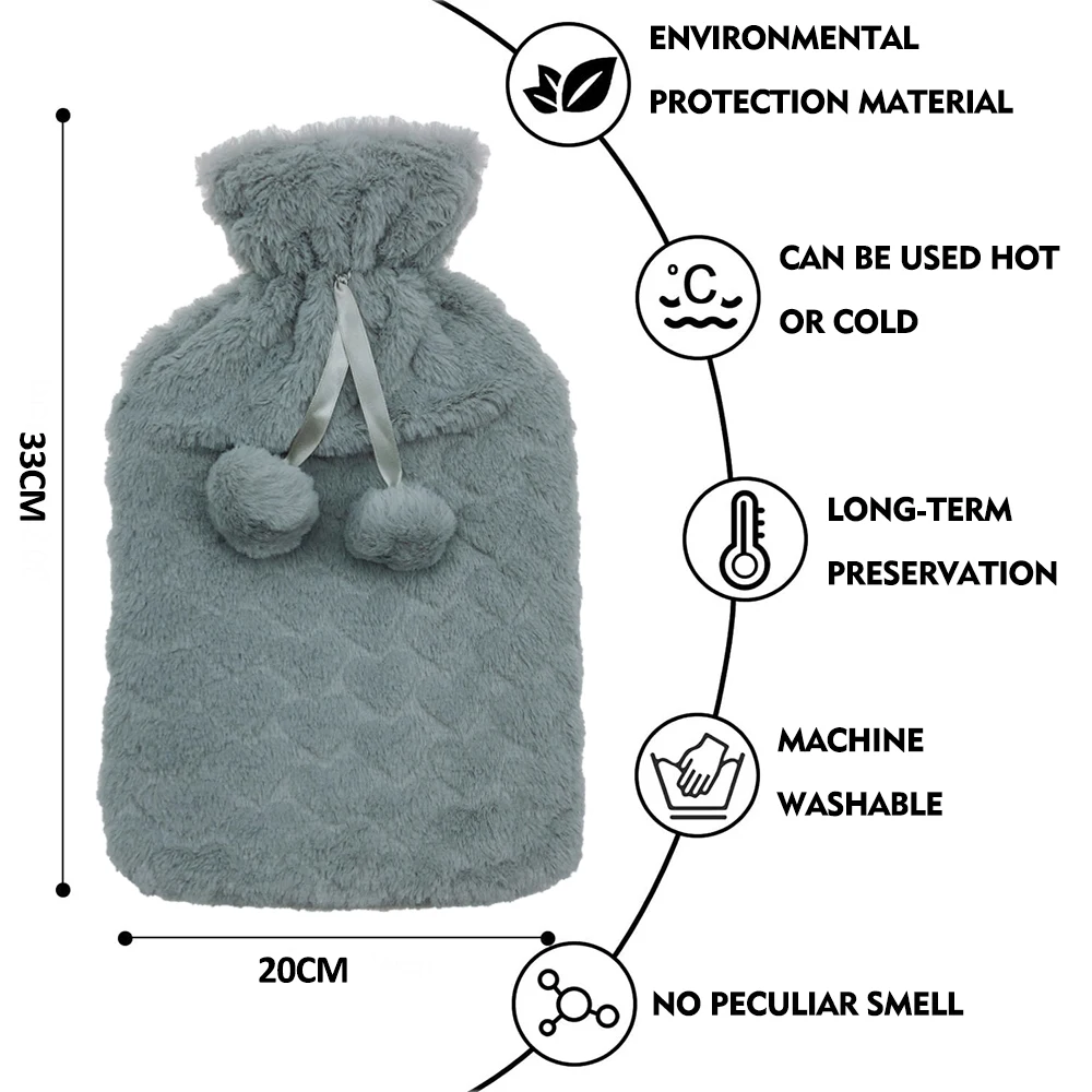 hot selling manufacture winter warm custom logo 2000ml rubber pvc hot water bottle bag plush cover