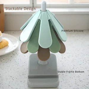 Foldable Silicone Tree Trivets Mat Resistant Heat Trivets for Hot Dishes Hot Pots  for Kitchen Counter Round