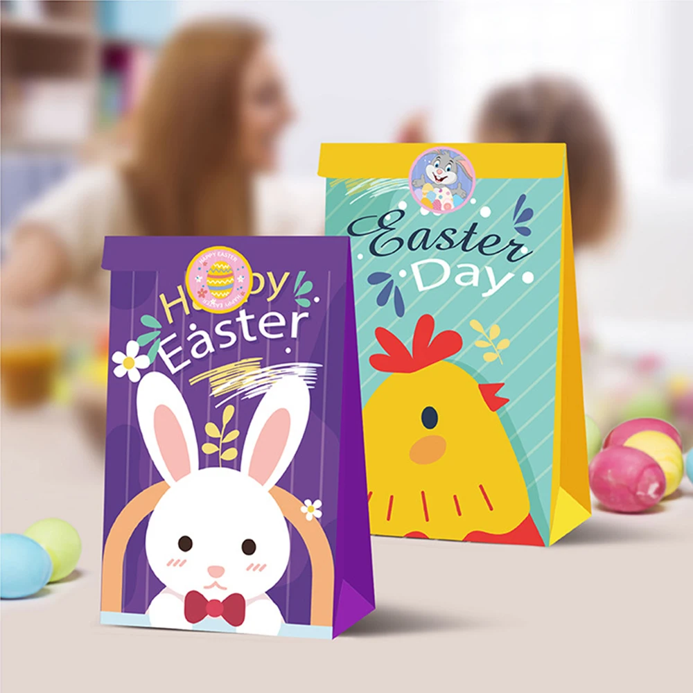 4风格复活节卡通设计12pcs牛皮纸包装袋与18张贴纸