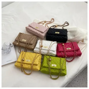 Fashion Candy Color Single Shoulder Bag Women Diamond Lattice Handbag With Chain Leather Shoulder Strap Crossbody Bag